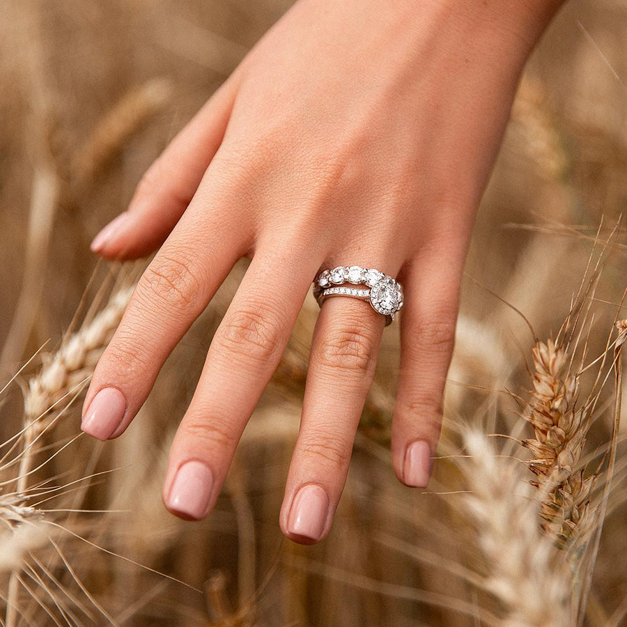 Bezel Set Halo Engagement Ring With Princess Cut Diamond - GOODSTONE