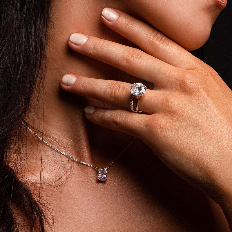 Phillip Jennings Jewellery 2ct Radiant Cut Diamond Necklace Pendant In Platinum And Diamond Rings Handmade In London Lookbook