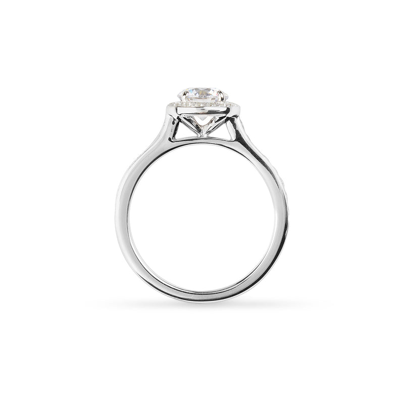 Phillip Jennings Jewellery 1.15ct Diamond Halo Engagement Ring In Platinum Side View