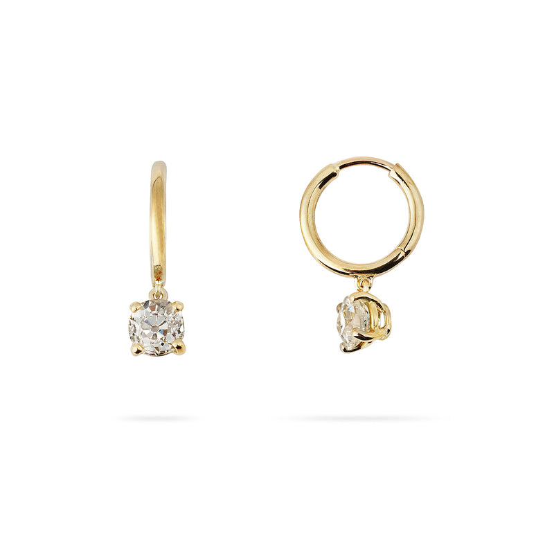 Phillip Jennings Jewellery Bespoke Handmade Solid 18ct Yellow Gold Earrings With Diamond Drops On White Background 