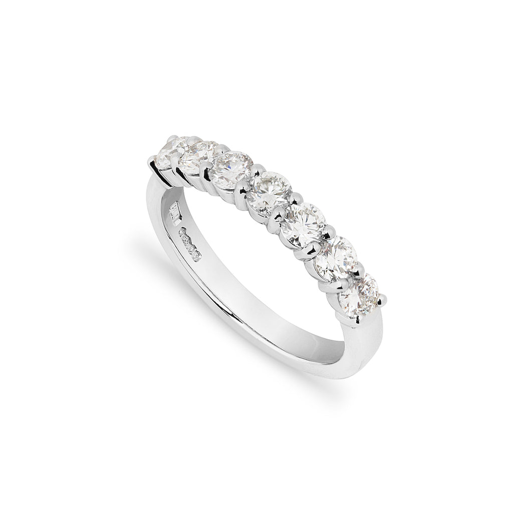 Phillip Jennings Jewellery Handmade Bespoke 7 Stone Round Brilliant Cut Diamond Wedding Ring On White Background
