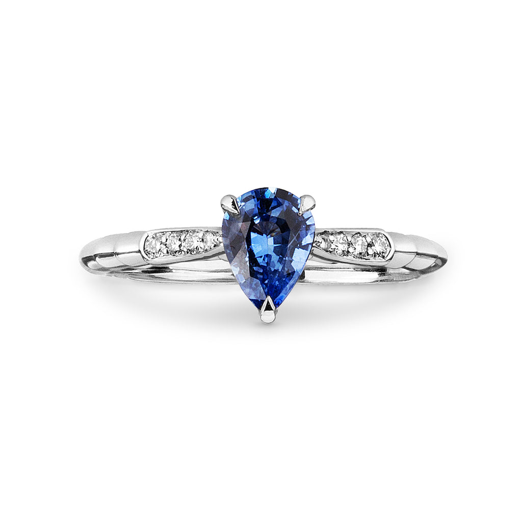 Phillip Jennings Jewellery Handmade Bespoke Ceylon Sapphire And Diamond Engagement Ring In Platinum On White Background